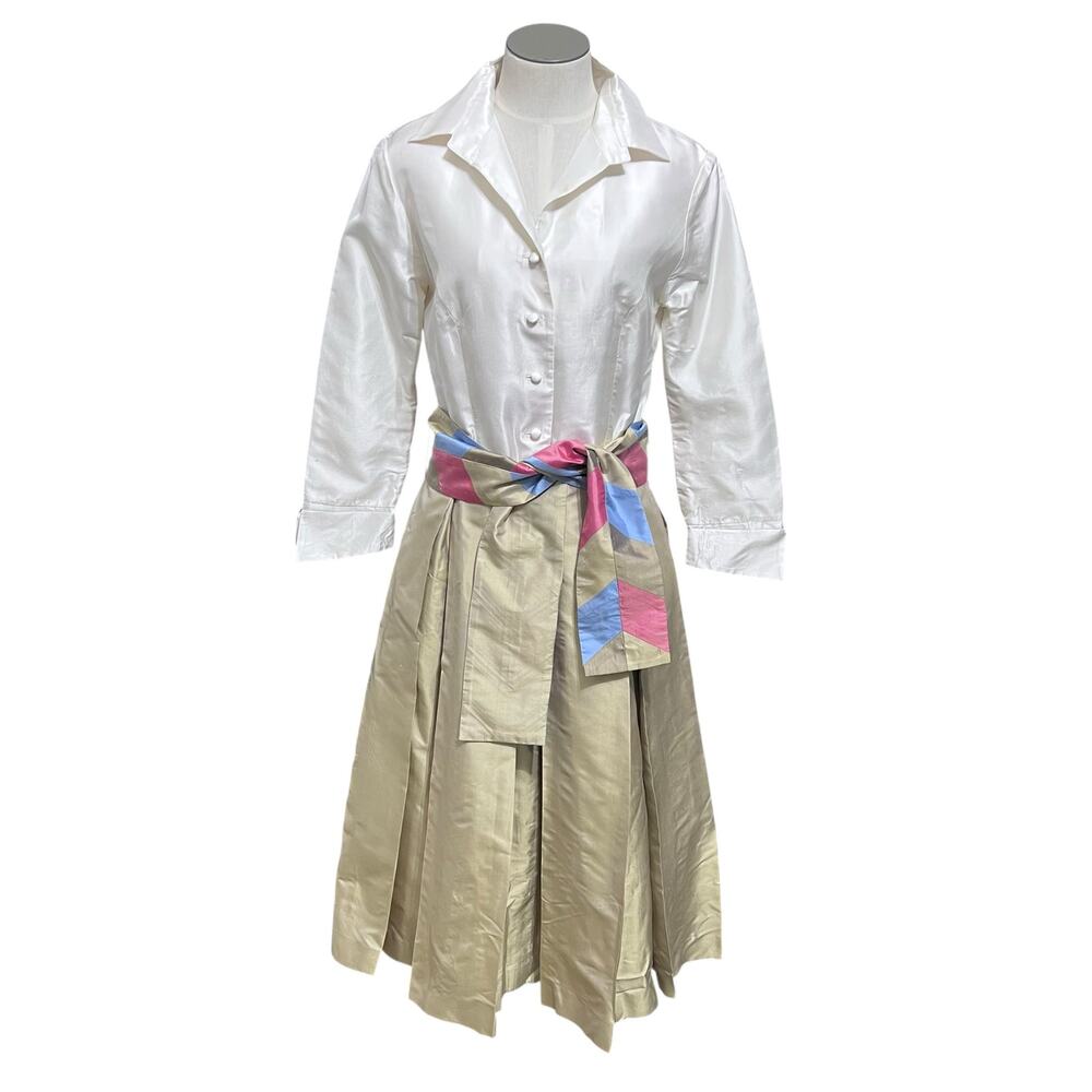 Silk Formal Wedding Elegant Marisa Baratelli Color Block Scarf Tie Dress Sz 6